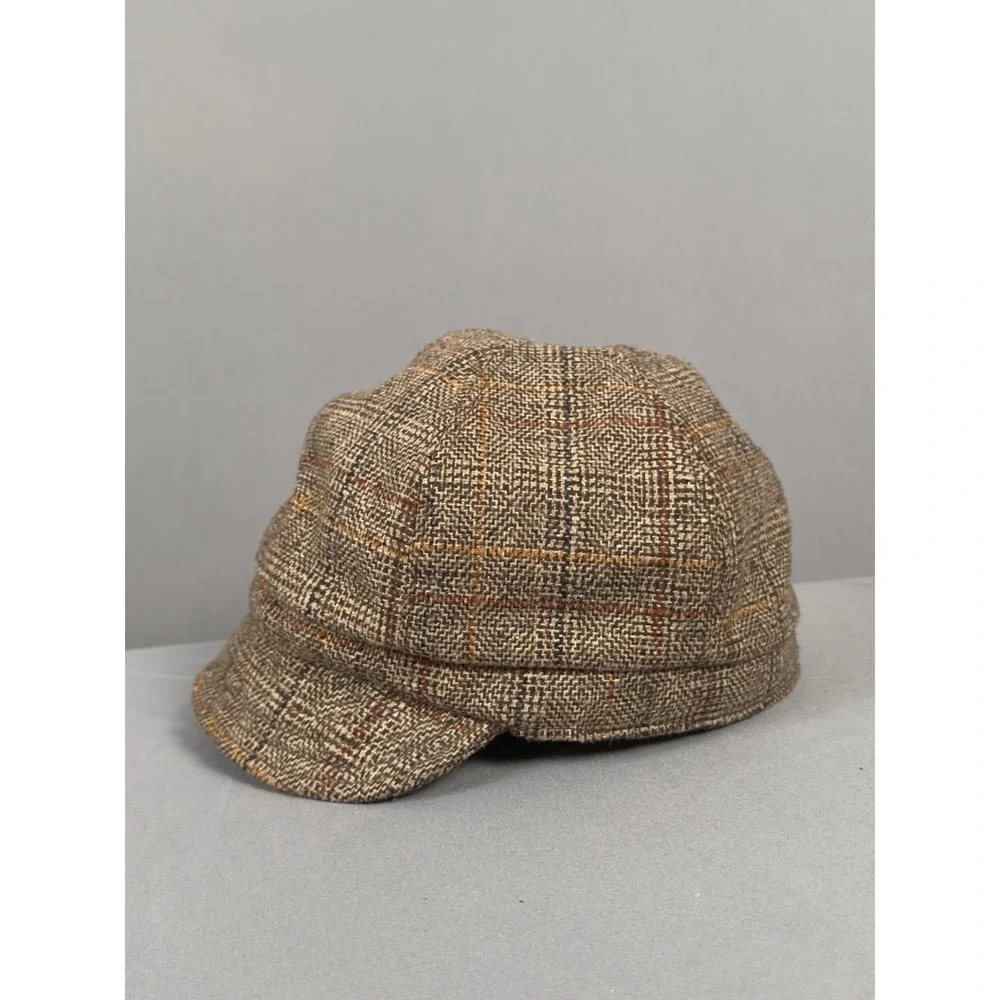 Old‎ County Road Brown Plaid Tweed Newsboy Cap Gold Horsebit Accent OS